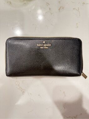kate spade Black Pebbled Leather Zip Around Wallet